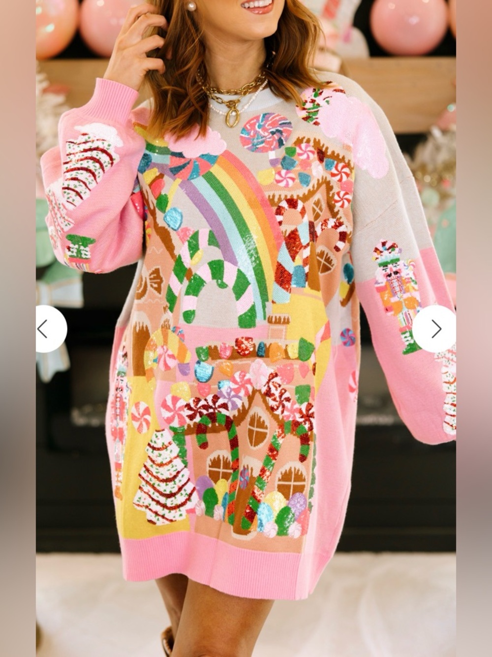 New! QUEEN OF SPARKLES Pink Candyland Sequin Sweater Dress - Picture 5 of 10